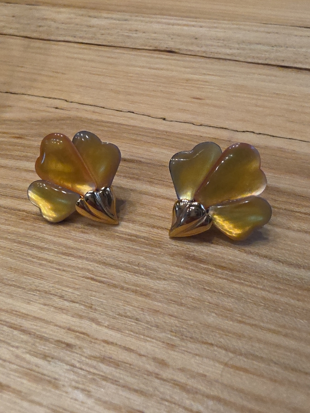 Yellow Iridescent Flower Petal Vintage Earrings